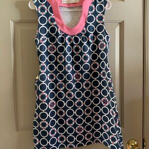 Navy and Pink Circle Pattern Dress